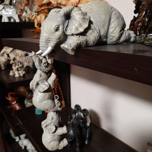 [Habilulu] Resin Decorative Craft 3-piece Realistic Elephants Mother Hanging 2-Babies Figur