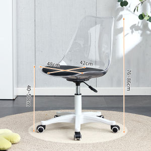 เก้าอี้ล้อเลื่อน เก้าอี้สำนักงาน นั่งเล่นคอมพิวเตอร์หรือนั่งพักผ่อนได้ มีล้อหมุนได้ 360 องศา สามารถปรับขึ้นลงได้ ที่พิงด้านหลังเป็นสีใส