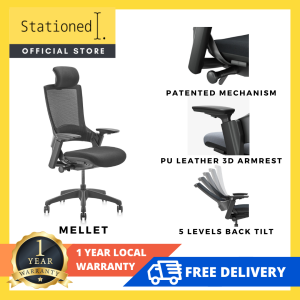 Mellet | Fully Adjustable Office Swivel Chair | Ergonomic Lumbar Support | Breathable Mesh | PU Leather 3D Armrest | 1-YR Local Warranty