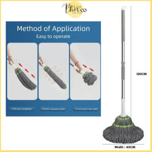 Floor Mop Mop Magic twist mop Hand-Free Adjustable handle Mop Kain Besar 50cm Easy Squeeze Twist Mop Squeeze Mop