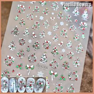 【Pinellia flowers】 Cute Christmas Style Colorful Lights Polka Dot Christmas Tree Nail Art Stickers Bow Nail Art Print Embossed Stickers Nail Decor
