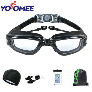 Yoomee Swim Cap Swimming Goggles Set Anti-fog Waterproof Swim Glasses Earplug Pool Equipment for Men Women Kids Adult Sports Diving Eyewear