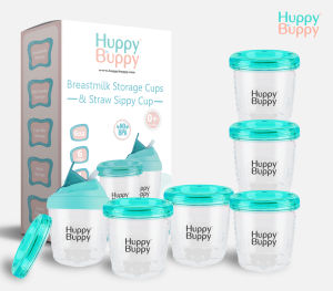 Huppy Buppy Breastmilk Storage Cup Multi-Purpose Baby Food Bottles 6 Cups