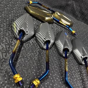 2TONE / TITANIUM CARBON SIDE MIRROR / 3091 LONG STEM / 2PCS UNIVERSAL SIDE MIRROR Y/H/S / BLUE/GOLD/BLUE THAILAND DESIGN