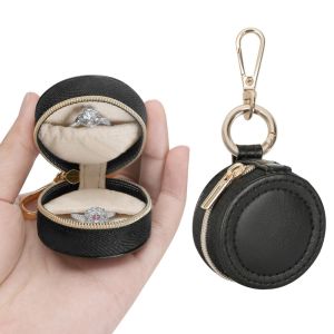 GOXBERK Tròn Túi lưu trữ trang sức di động Mini Dây chuyền nhẫn Hộp trang sức Phụ kiện túi xách Tối giản Hộp đựng có móc khóa Du lịch
