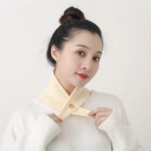 DRESSPLUS Solid Color Cross Neck Warmer Thickened Windproof Women Winter Neckerchief Retro Cold Protection Wool Knitted Scarf Apparel Accessories