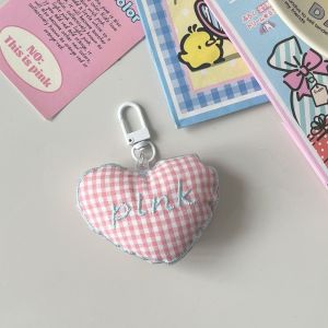 REEBO Stuffed Cotton Love Bag Pendant Letter Embroidery Plaid Heart Lanyard Portable Bag Charms Fresh Backpack Decoration Children