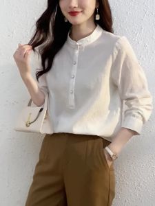 เสื้อปักลายคอตั้งแขนยาวทรงหลวมสำหรับผู้หญิง เสื้อลูกไม้ปักลายเสื้อท่อนบนลายลูกไม้ผ้าแจ็ค การ์ดสีเข้มสไตล์เกาหลี ราคาบน 2024