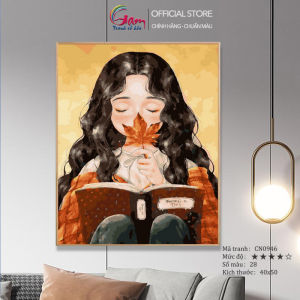 Tranh sơn dầu số hóa tô màu theo số xả stress Gam Cô bé ngồi đọc sách CN0946
