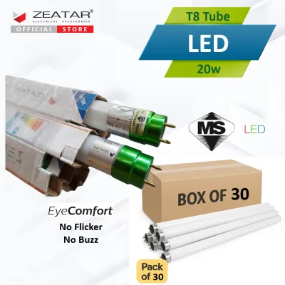ZEATAR Fluorescent T8 LED Glass Tube 10w 2ft / 20w 4ft Double Ended SIRIM [Carton Box - 30 pcs]