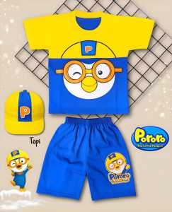 SETELAN BAJU ANAK PORORO FREE TOPI UNTUK ANAK 2-10 TAHUN BISA COD