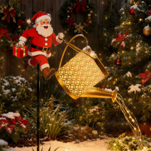 Santa Claus Lantern Solar-Powered Light-Up Hollowed-Out Water Bottle Outdoor Waterproof Christmas Lights Christmas Decorations 圣诞老人提灯太阳能发光镂空水壶