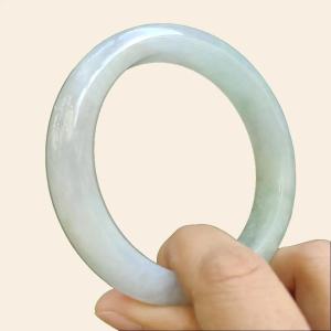 Light Green Hue Certified Natural Type A Jadeite-Jade crafted as Peace Bangle size 56.8 Width:12.1mm Thickness: 8.6mm certificate weighs 59.13 grams (bangle14)