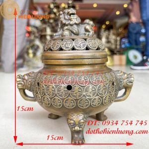 Lư Xông Trầm Bằng Đồng Chữ Thọ Màu Nâu Giả Cổ (RxC: 15x15cm)