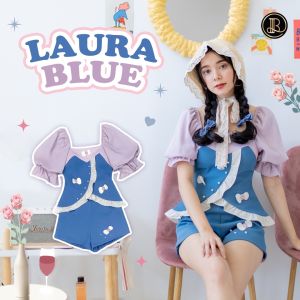 BLT BRAND การันตีเสื้อผ้าแบรนด์แท้ เซทกางเกงสีน้ําเงินแขนสีม่วง LAURA BLUE