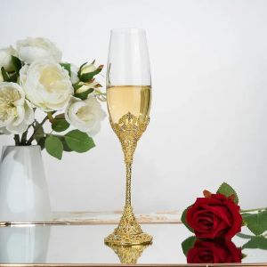 Luxury Crystal Rimmed Champagne Glass Drink Goblet Cup Wedding Toasting Flute Wine Glasses Set Rhinestone Drinkware Glasses Gift