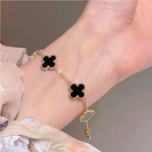 [PREMIUM]Gelang Monte Wanita Bunga HITAM Gold /Gelang Rantai Titanium/Gelang Titanium Terbaru Korean