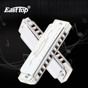 Easttop Harmonica 10 Hole Blues Harmonica Mouth Organ with Silver Color Cover T008