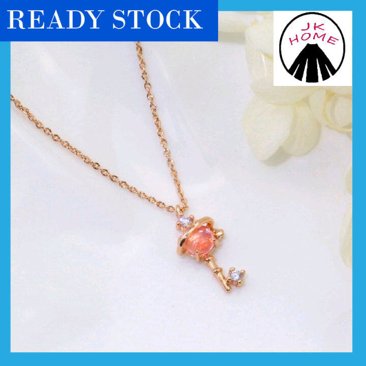 Pink Pendant Long Necklace Women Aesthetic Rantai Leher Perempuan ...