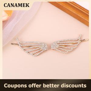 【 CANAMEK 】 1 2Pcs Fashionable Shiny Angel Wings Hairpins Rhinestone Metal Hair Clips Womens Hair Ornaments