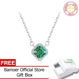Bamoer Vuông Màu Xanh Lá Cây Moissanite 925 Sterling Mặt dây chuyền bằng bạc Vòng Cổ 18K mạ vàng trắng D Vòng cổ Màu sắc Cho Phụ Nữ Msn030