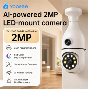 YOOSEE Q19S AI Human Tracking CCTV Camera Outdoor HD 2MP indoor and outdoor PTZ control Full-Color Day & Night Vision two way audio 2.4G wireless WiFi Connect to phone bulb CCTV