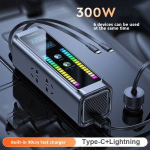 Yashinuo Atmosphere lights car inverter 4 in1 220V super fast charging 12V24V universal multifunctional car inverter 300W high-power intelligent car inverter converter mobile phone charger