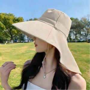 Women Summer Sun Hats UV Protection Shawl Hats Large Brim Solid Color Beach Hat Windproof Shawl Hat