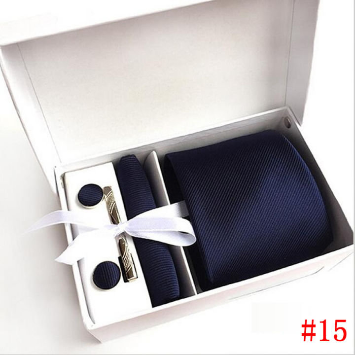 New High Quality 8CM Ties Set For Men Cufflink Pocket Square Tie