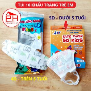 Khẩu trang y tế Trẻ em (Chính hãng) - Hộp 10 cái (5D dưới 5 tuối hoặc 4D trên 5 tuổi) - Gia dụng Phước Hòa