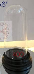 ครอบแก้ว แก้วครอบพระ โดมแก้ว ปากแก้วกว้าง 3.5 นิ้ว สูง 8นิ้ว มีทั้งฐานไม้และฐานอะคิลิค