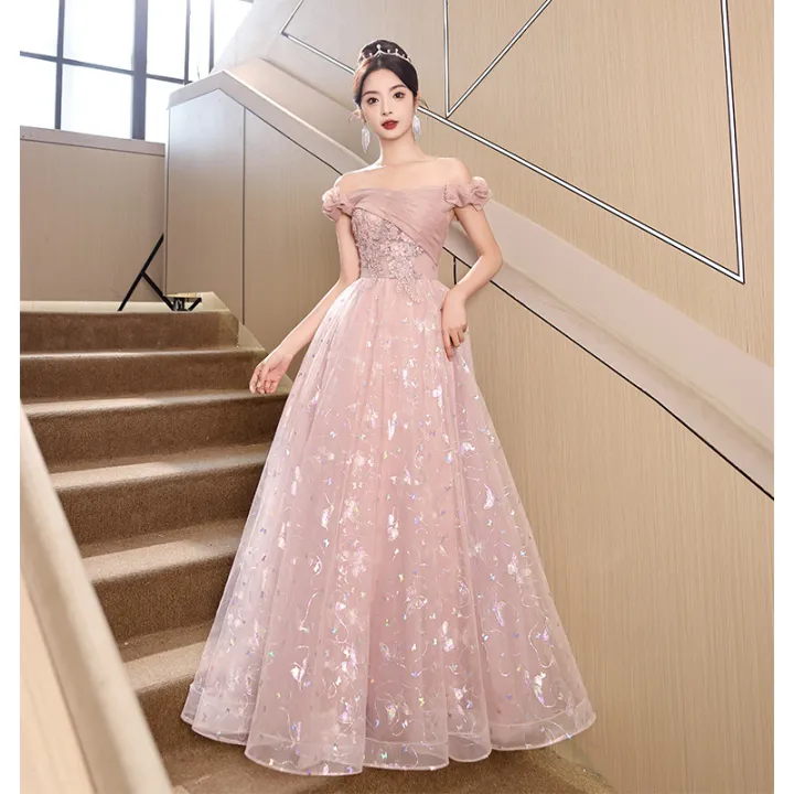 EAGLELY 2025 Womens Pink Evening Dress For Wedding Dinner Fairy Ball Gown  Elegant Noble Formal Fashion Sequins Ceremonial Dress Banquet Ceremony