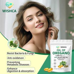 WISHCA Oregano Oil & Black Seed Oil Complex 6000mg Daily Health Supplement Supports Gut Health & Overall Well-Being 300 Softgels