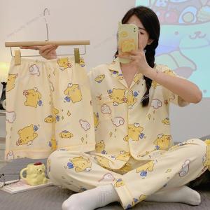 Pompom Purins 3Pcs Womens Pajamas Set Home Clothes Sanrios Anime Summer Girls T-Shirt Pants Student Cute Fashion Casual Pajamas
