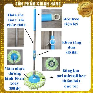 Cây lau nhà thông minh tự vắt xoay 360 độ mâm nhựa thân cây inox có điều chỉnh chắc chắn bông lau siêu sạch thấm hút