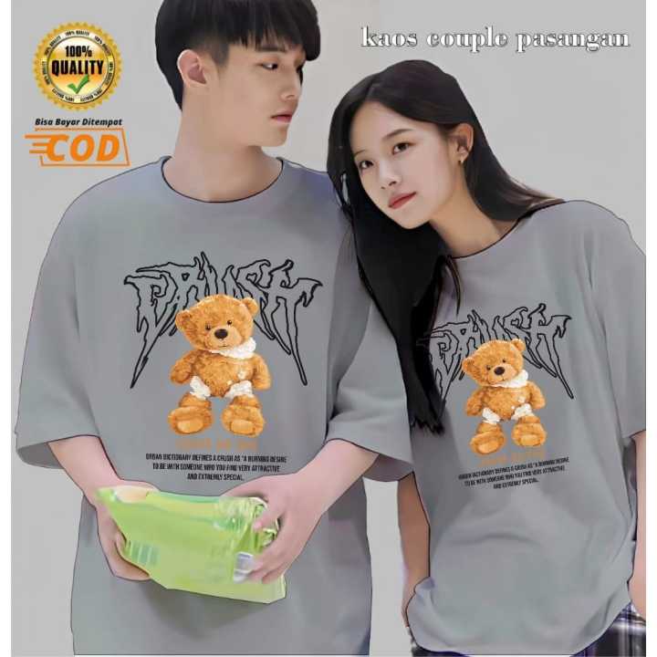 Baju Kaos Couple Pasangan Distro Bear Crush Trendy Lengan Pendek