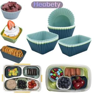 Heabety 12PCS tái sử dụng Silicone cupcake nướng ly không dính Muffin Lót khuôn Bộ Bento Hộp Ăn Trưa ngăn Pastry khuôn bánh