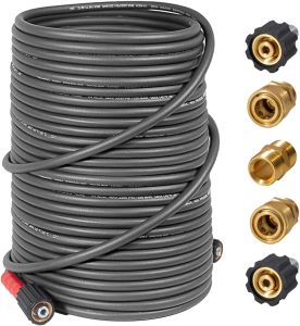 YAMATIC Super Flexible Pressure Washer Hose 1/4" Kink Resistant 3200 PSI Heavy Duty Power Washer Extension Replacement Hose With M22-14mm x 3/8" Quick Connect Kit For Gas & Electric Grey