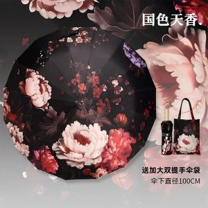 xpkQ 32-bone Folding Umbrella with Storage Bag Reinforced Dual-purpose Rain Sun UV Protection Sunshade Umbrella Gift For Women 9T1N6