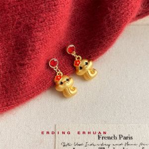 PLORAB Heart New Year Earrings Chinese Style Red 2025 Women Earrings Trendy Ear Decor Ear Jewelry Accessories Women