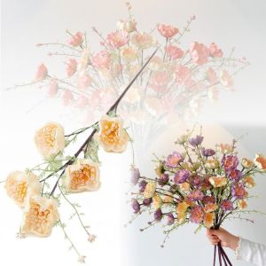 BESTITIT Foam Artifiical Flower Branch 63cm Height Multicolor Fake Flower Creative Green Leaves Simulation Flower Home Decoration