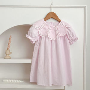Pink Lace Embroidery Baby Girl Petal Collar Romper Elegant Princess Birthday Party Dress 2025 Summer Infant Clothes Sister Look2026