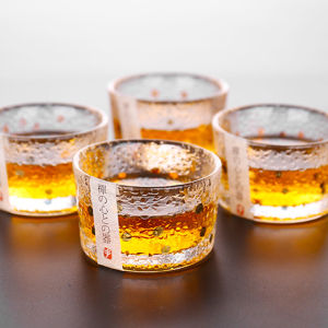 4Pcs Japanese handmade hammer glass cup sake cup heat-resistant thickening GOLD Kung Fu tea set