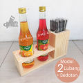 Rak Tempat Botol Sirup Kayu Kecap Minyak Saos Bumbu Plus Sendok Sedotan Es Teh Juice Lubang 7 Cm. 