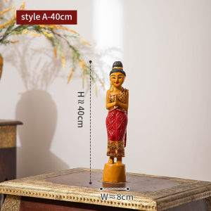 ตุ๊กตาไม้เเกะสลัก นางไหว้ ตุ๊กตานางสวัสดี ตุ๊กตาไม้สูง  ตุ๊กตาไม้เนื้อแข็งประดับประตูรับลูกค้าร้านนวดไทย ตกแต่งโรงแรมสไตล์ไทยโบราณ