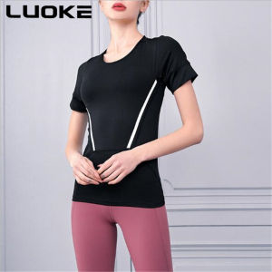 Luoke Tops Sports running Fitness Yoga Top tshirt Women short sleeve short elastic slim round neck quick drying T-shirt