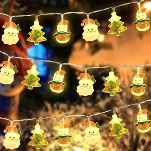 YERZ Snowman Christmas Light String Christmas Tree Santa Claus Christmas Lights Strip Hanging Battery Powered Xmas Ornaments Light Festive Decoration