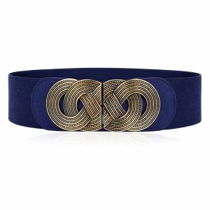 Ladies Belt for Dress – Elegant Retro Elastic Wide Waist Corset Belt with Vintage Infinity Knot Metal Buckle Fashion Decorative Belt for Women