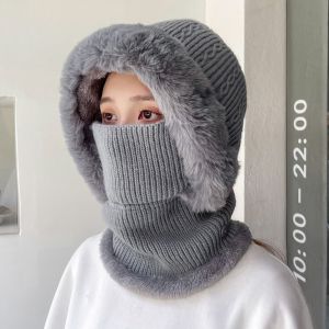 URBAG Winter Knitted Hat Warmer Plush Ears Protection Cap Fashion Multipurpose Face Cover Neck Caps Women