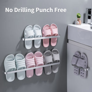 【Local Delivery】Space Aluminum Wall Mounted Self Adhesive Slippers Rack No drilling Multi-functional Bathroom Door Porch Shoes Storage Hanger Entryway Hotel Living Room Towel Shelf Hanging